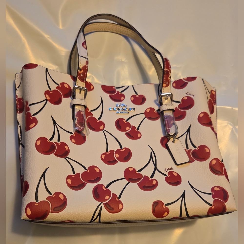 Coach Cherry Print White Tote Bag